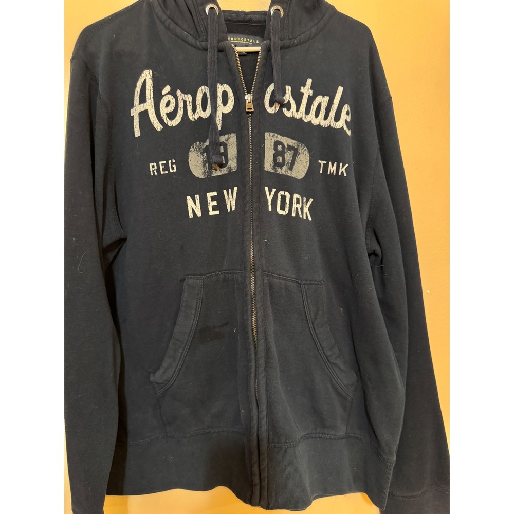 Aeropostale Mens Navy Blue Full Zip Graphic Hoodie New York 1987 XL